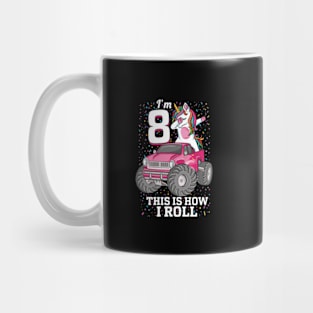 8 years Old kids 8th Birthday Dabbing unicorn Monster Truck Mug